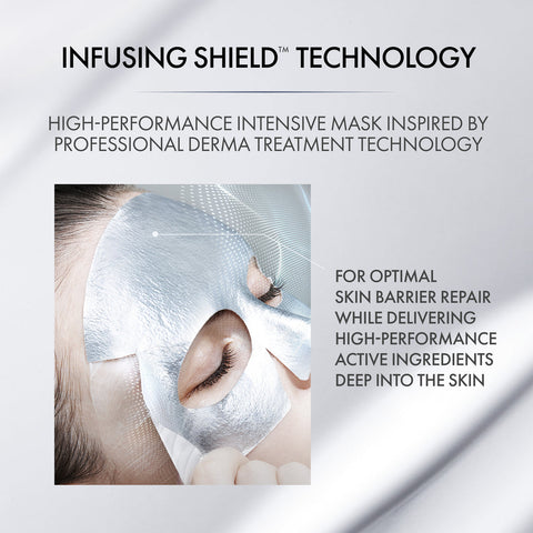 High-performance intensive mask with Infusing Shield Technology applied to a person's face.