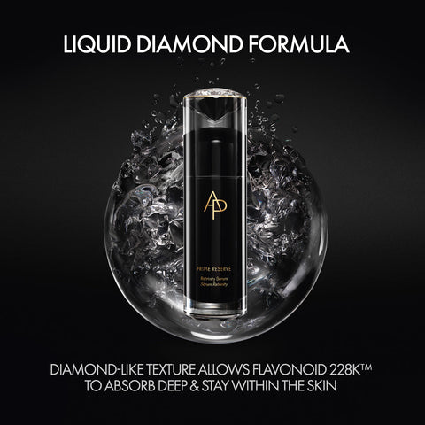 Cosmetic bottle with 'Liquid Diamond Formula' text on a black background