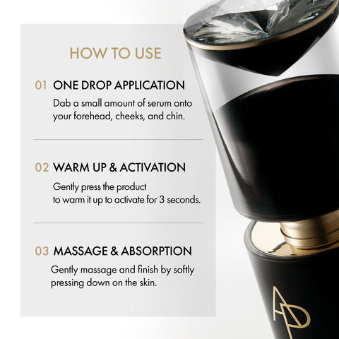 Serum bottle with usage instructions on a white background