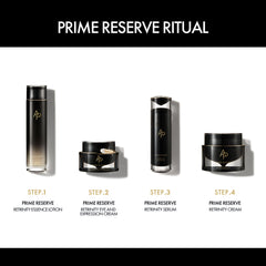 Prime Reserve skincare product set with step-by-step instructions on a white background