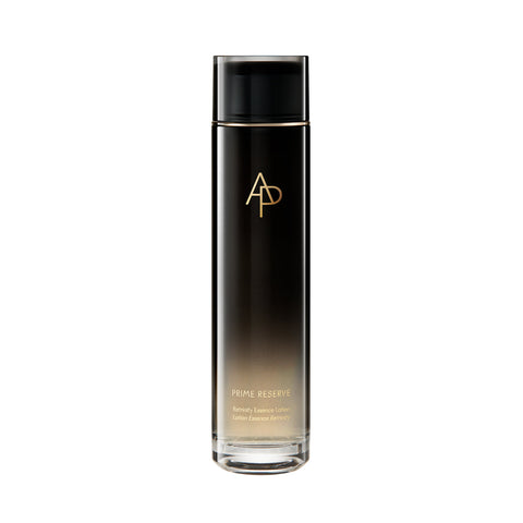 Black skincare bottle with gold logo and text on a white background