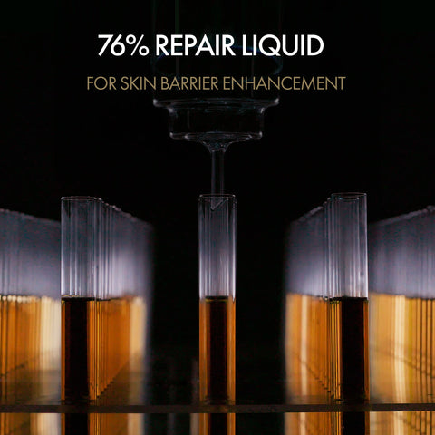 76% repair liquid being poured into test tubes with a black background