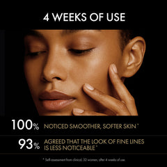 Advertisement showing a woman's face with text about skin improvement after 4 weeks of use.