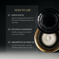 Cosmetic product with application instructions on a black background
