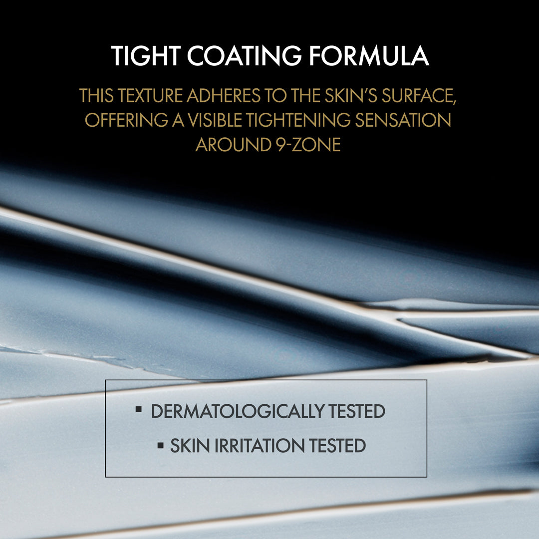 Advertisement for a skincare product with text about a 'Tight Coating Formula' and dermatological testing.