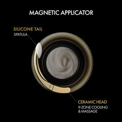 Magnetic applicator with labeled parts on a black background
