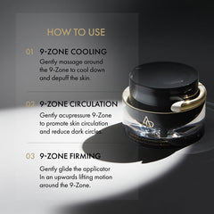 Cosmetic jar with usage instructions on a dark background