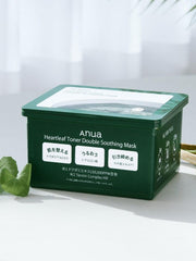 Green box of Anua Heartleaf Toner Double Soothing Mask on a white background