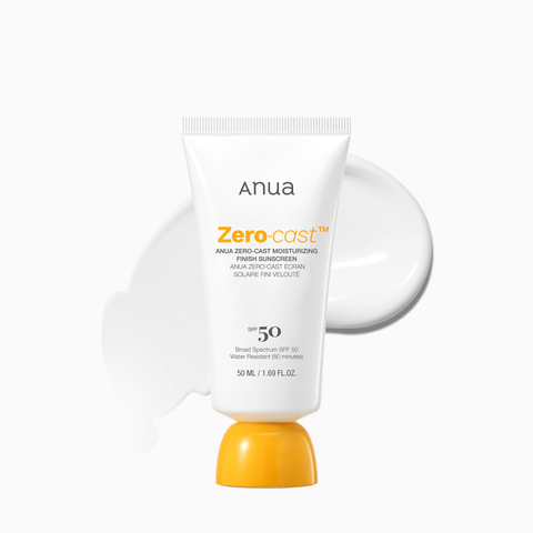 Anua Zero-Cast sunscreen tube on a white background