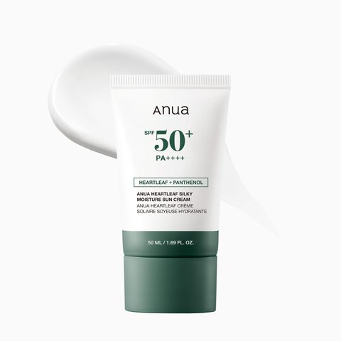 Anua sunscreen cream bottle with SPF 50+ on a white background