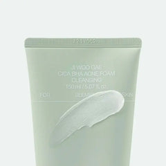 Tube of JI WOO GAE CICA BHA ACNE FOAM CLEANSING on a white background