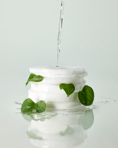 White jar with green leaves on a light gray background