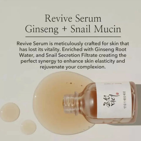 Revive Serum with Ginseng + Snail Mucin on a light background