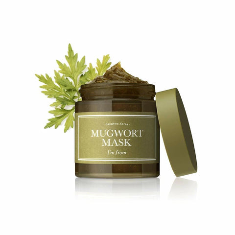 Mugwort mask jar with leaves on a white background